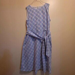 Blue/White Checkered Dress with Pockets & Belt